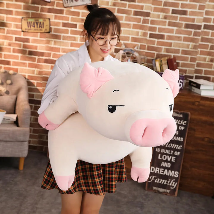 Chubby Lying Pink and Cream Pig Plush