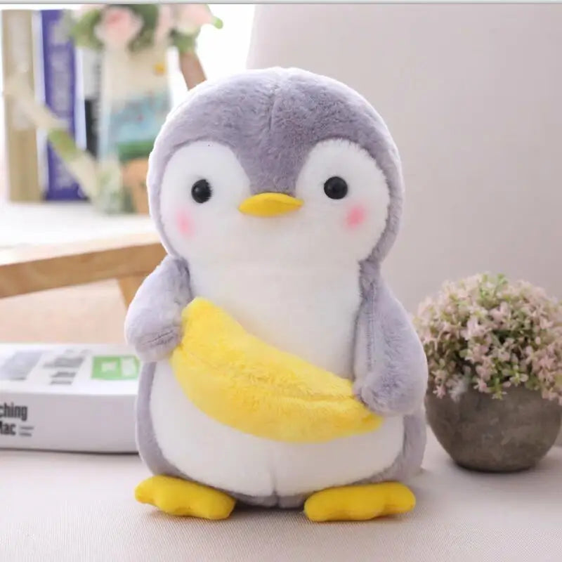 Chubby Gray Penguin Plush with Sweet Accessories