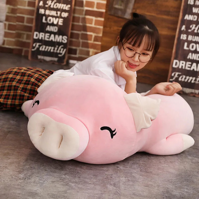 Chubby Lying Pink and Cream Pig Plush
