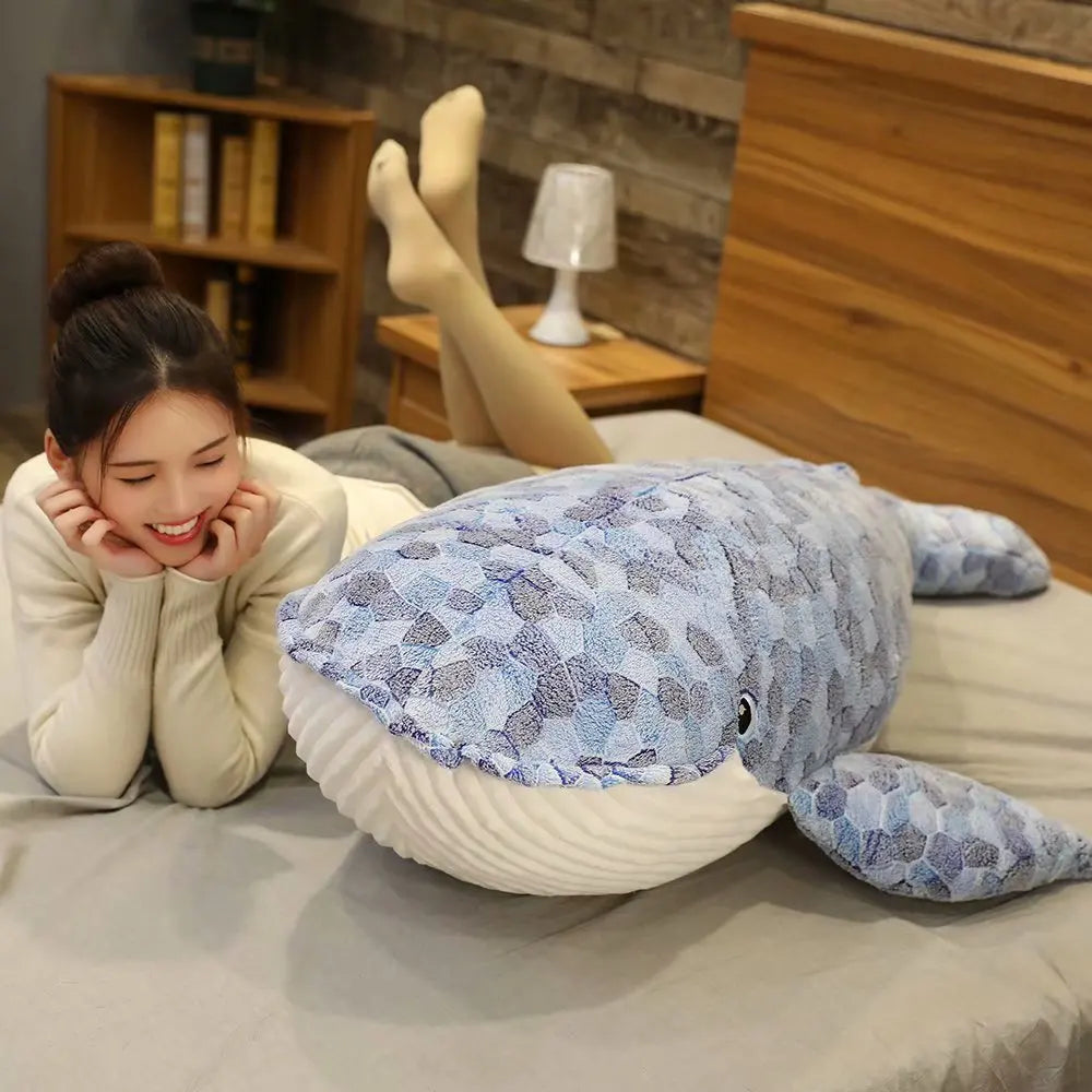 Blue Gray Mosaic Plush Whale Toy