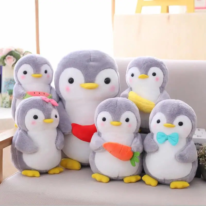 Chubby Gray Penguin Plush with Sweet Accessories