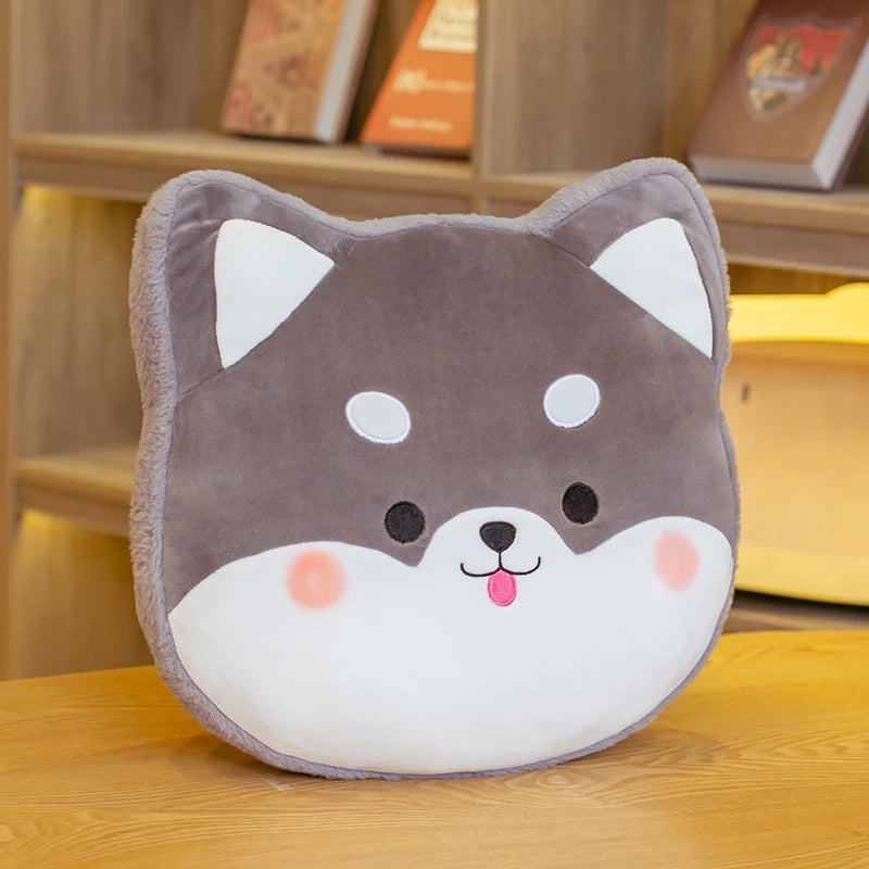 Adorable Grey Shiba Inu Face Plush Pillow