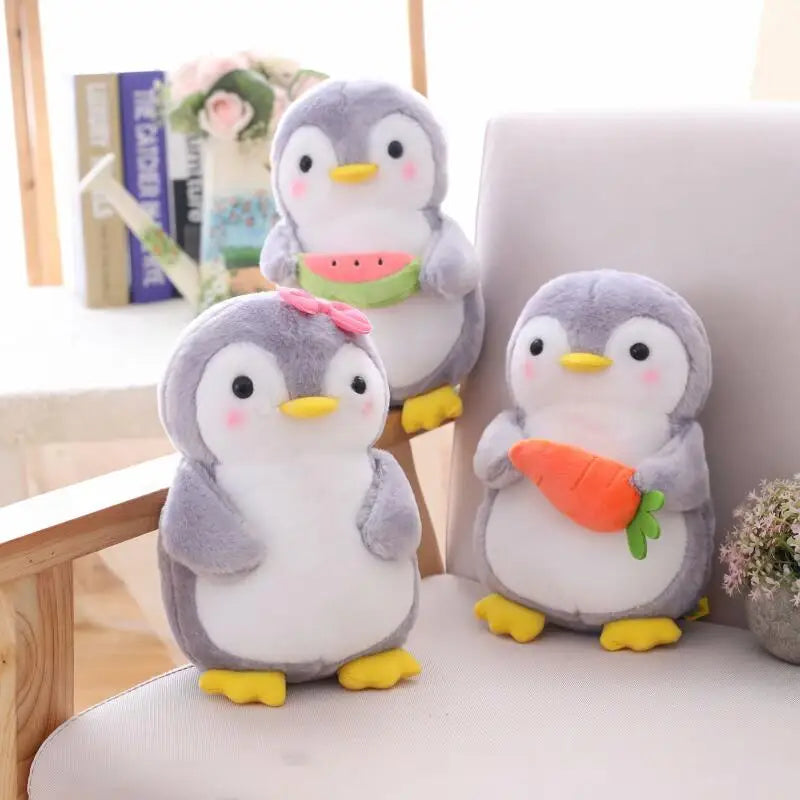 Chubby Gray Penguin Plush with Sweet Accessories