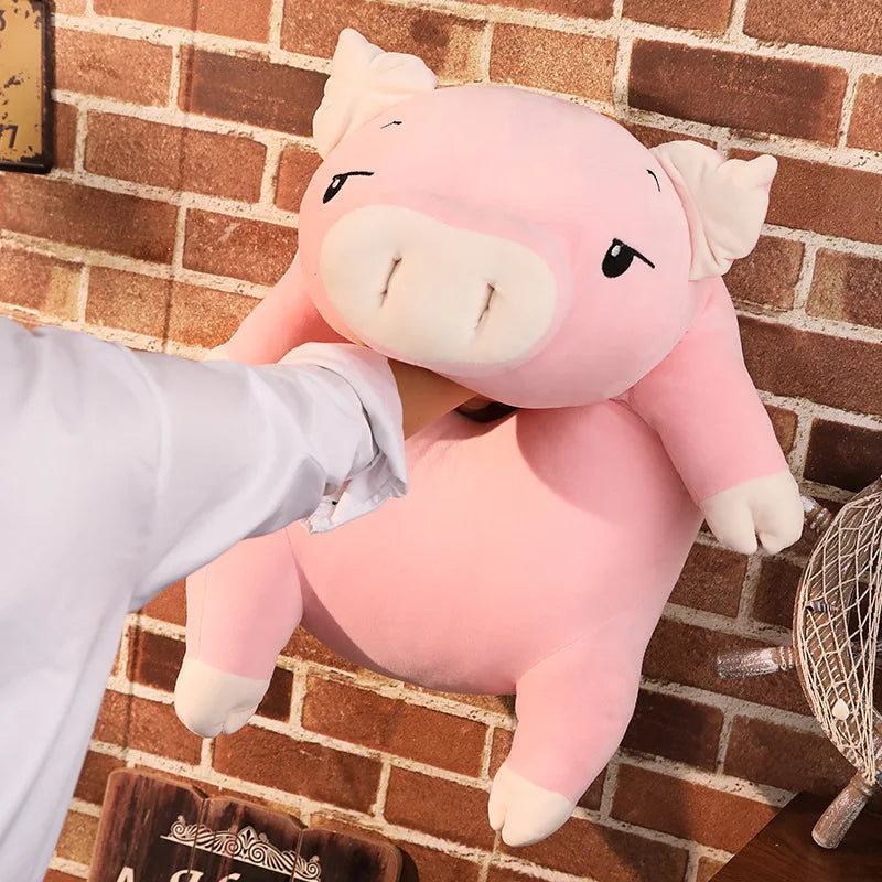 Chubby Lying Pink and Cream Pig Plush