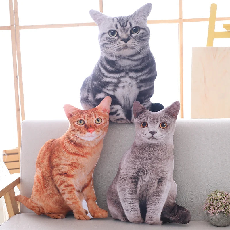 3D Photorealistic Cat Plush Throw Pillow