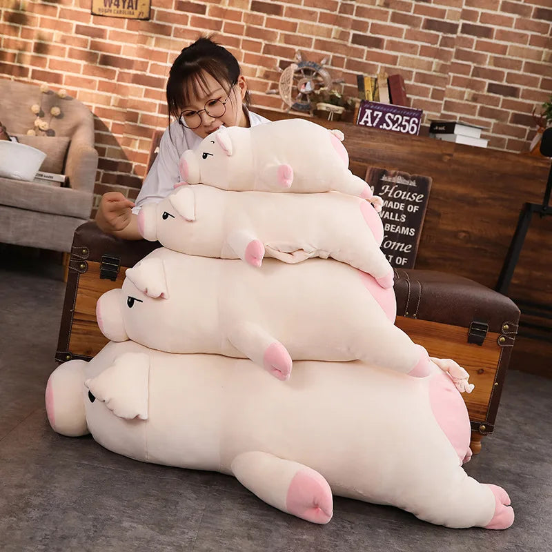 Chubby Lying Pink and Cream Pig Plush