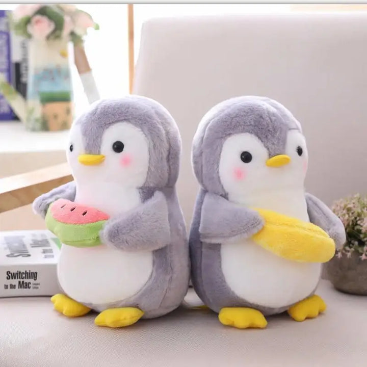 Chubby Gray Penguin Plush with Sweet Accessories