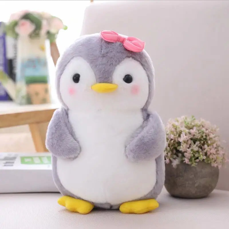 Chubby Gray Penguin Plush with Sweet Accessories