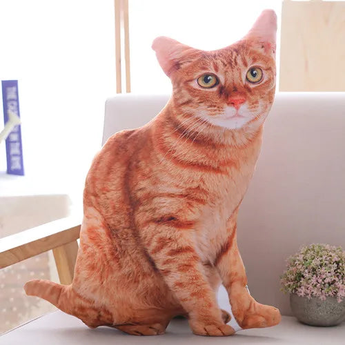 3D Photorealistic Cat Plush Throw Pillow