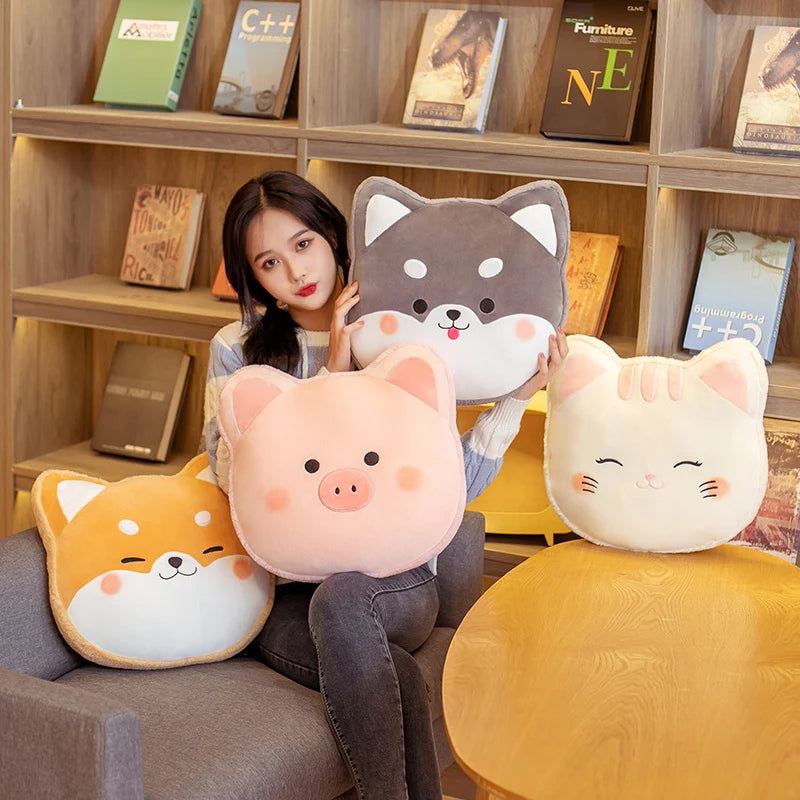 Adorable Grey Shiba Inu Face Plush Pillow