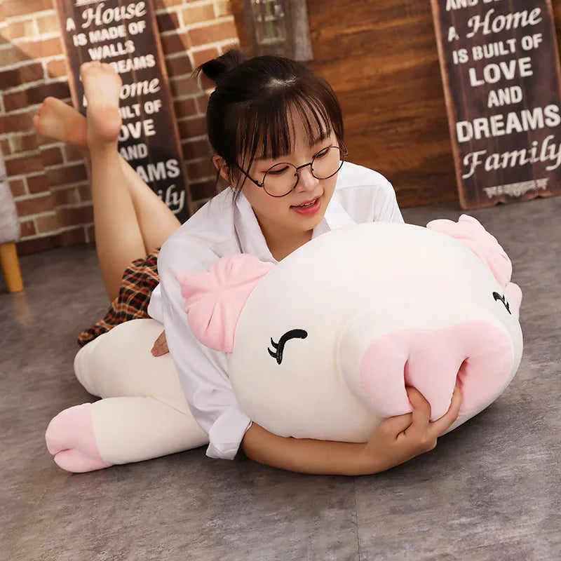 Chubby Lying Pink and Cream Pig Plush
