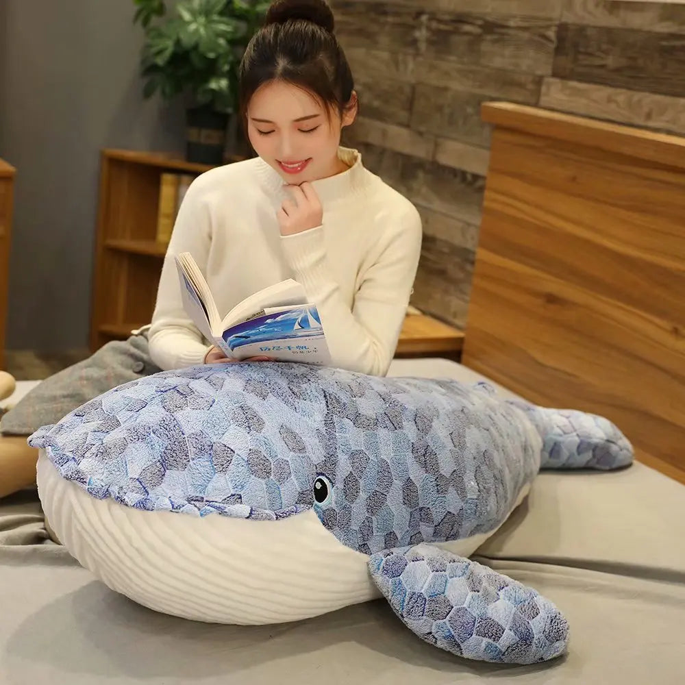 Blue Gray Mosaic Plush Whale Toy