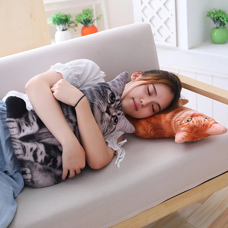 3D Photorealistic Cat Plush Throw Pillow