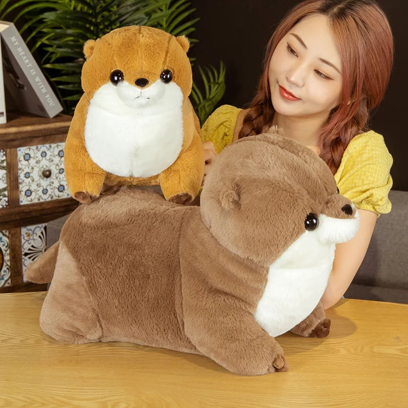 Chubby Brown Otter Plushie with White Belly