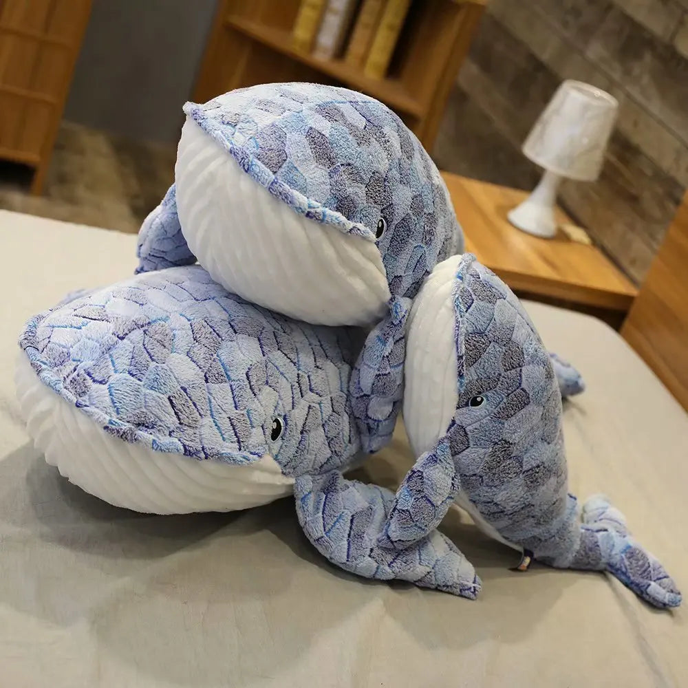Blue Gray Mosaic Plush Whale Toy