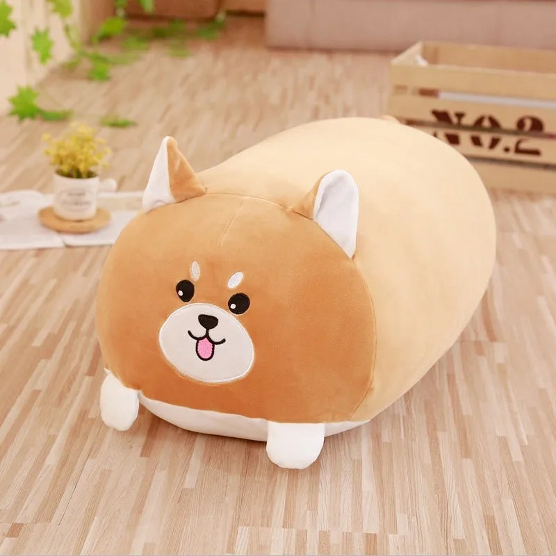 Chubby Calico Cat Plush Pillow with Smiling Face