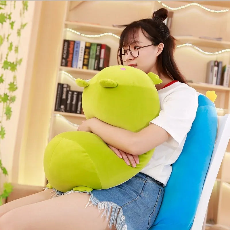 Chubby Calico Cat Plush Pillow with Smiling Face