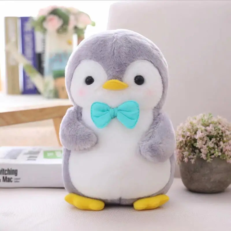 Chubby Gray Penguin Plush with Sweet Accessories
