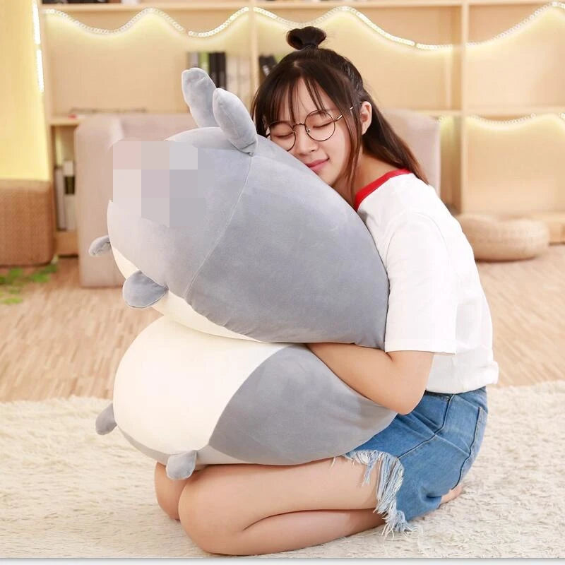 Chubby Calico Cat Plush Pillow with Smiling Face