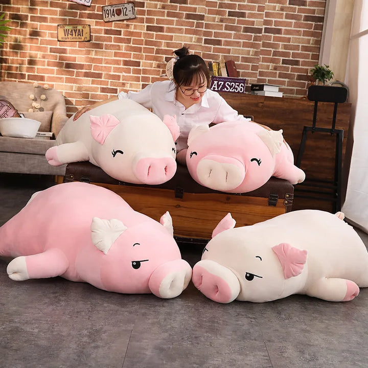 Chubby Lying Pink and Cream Pig Plush
