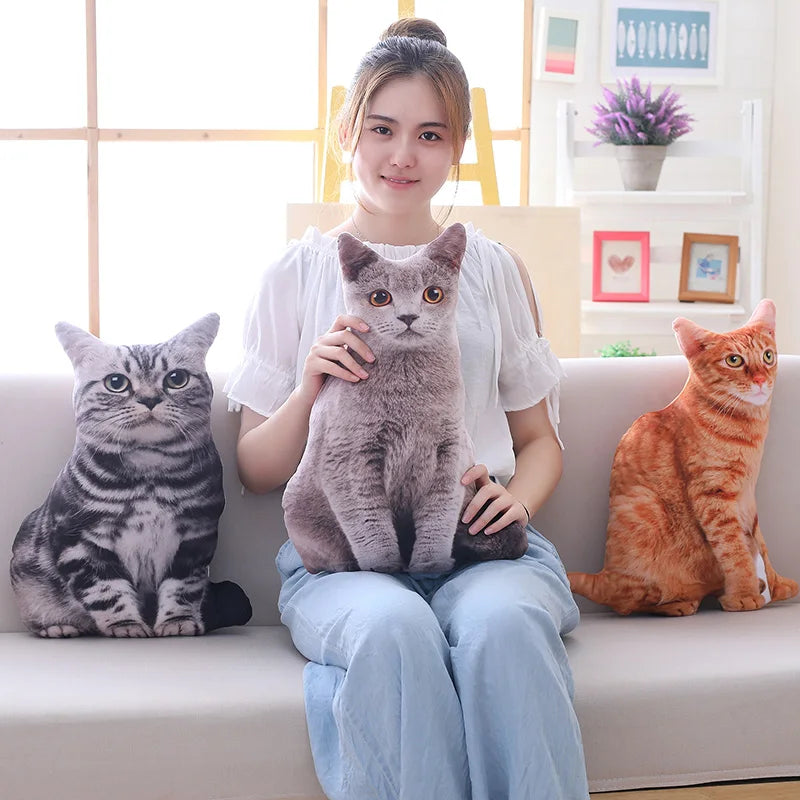 3D Photorealistic Cat Plush Throw Pillow