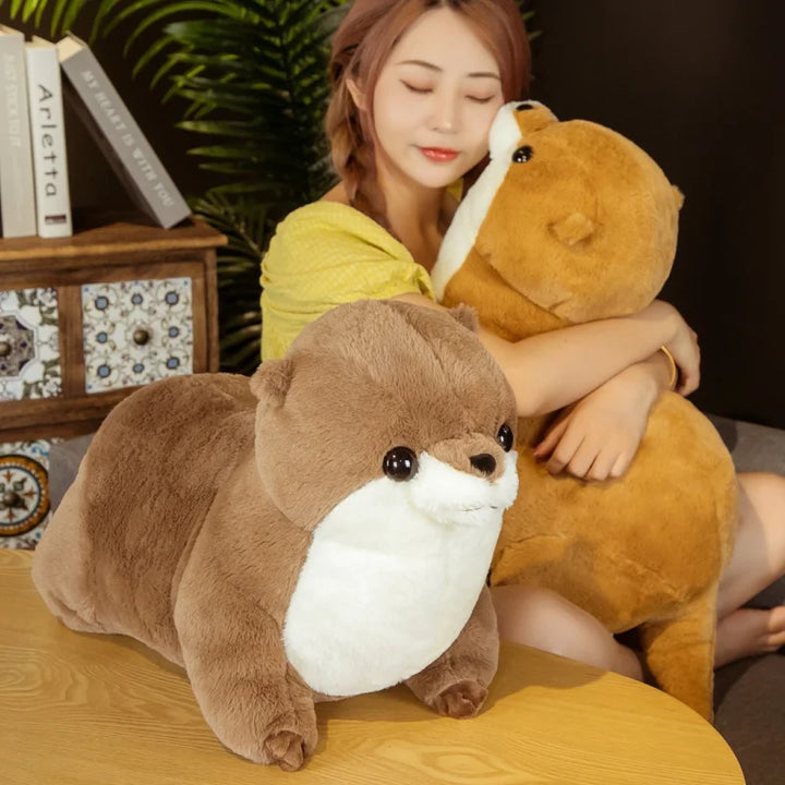 Chubby Brown Otter Plushie with White Belly