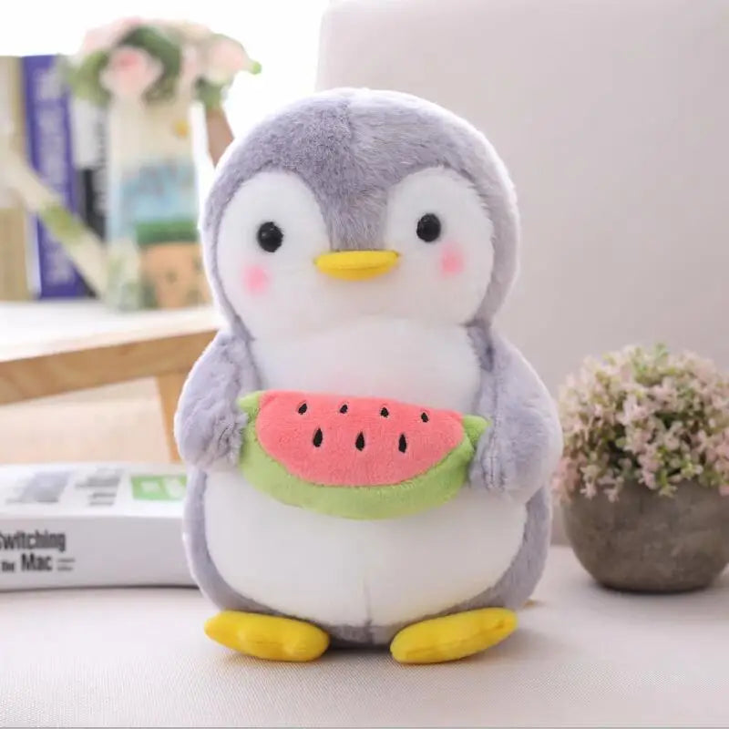Chubby Gray Penguin Plush with Sweet Accessories