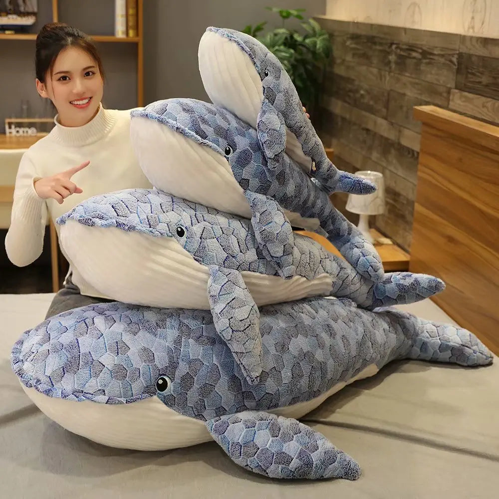 Blue Gray Mosaic Plush Whale Toy