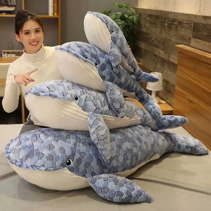 Blue Gray Mosaic Plush Whale Toy