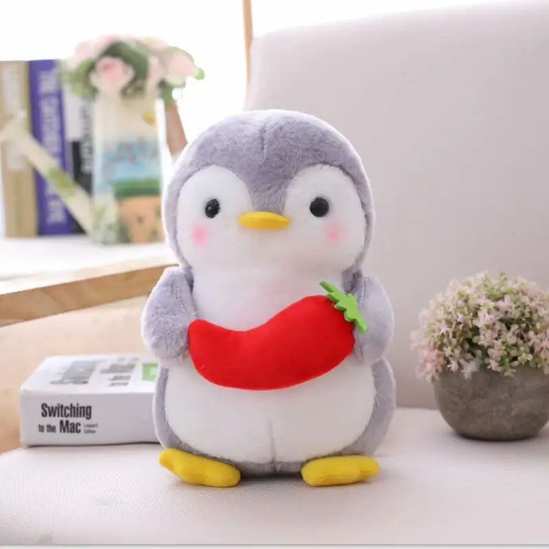 Chubby Gray Penguin Plush with Sweet Accessories
