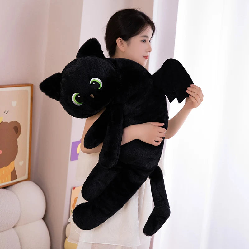 Adorable Black Dragon Cat Plush with Green Eyes