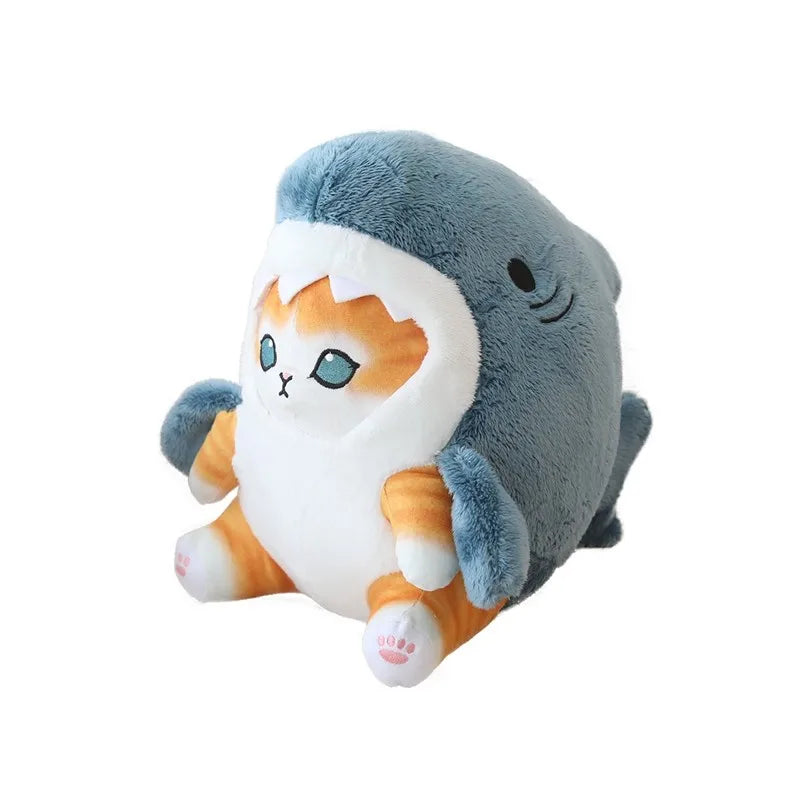 Cute Orange Tabby Cat in Blue Shark Plush
