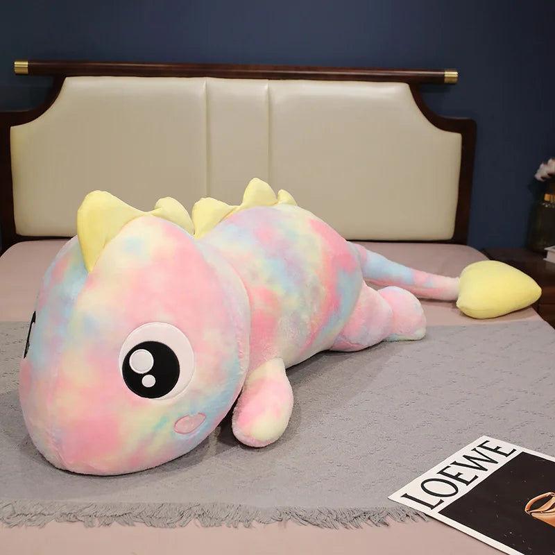 Blue and Yellow Tie-Dye Dinosaur Plush Body Pillow