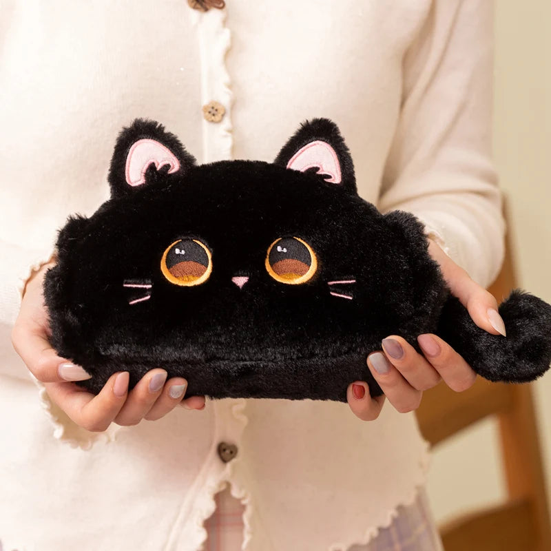 Black Cat Plush Pencil Case with Expressive Eyes
