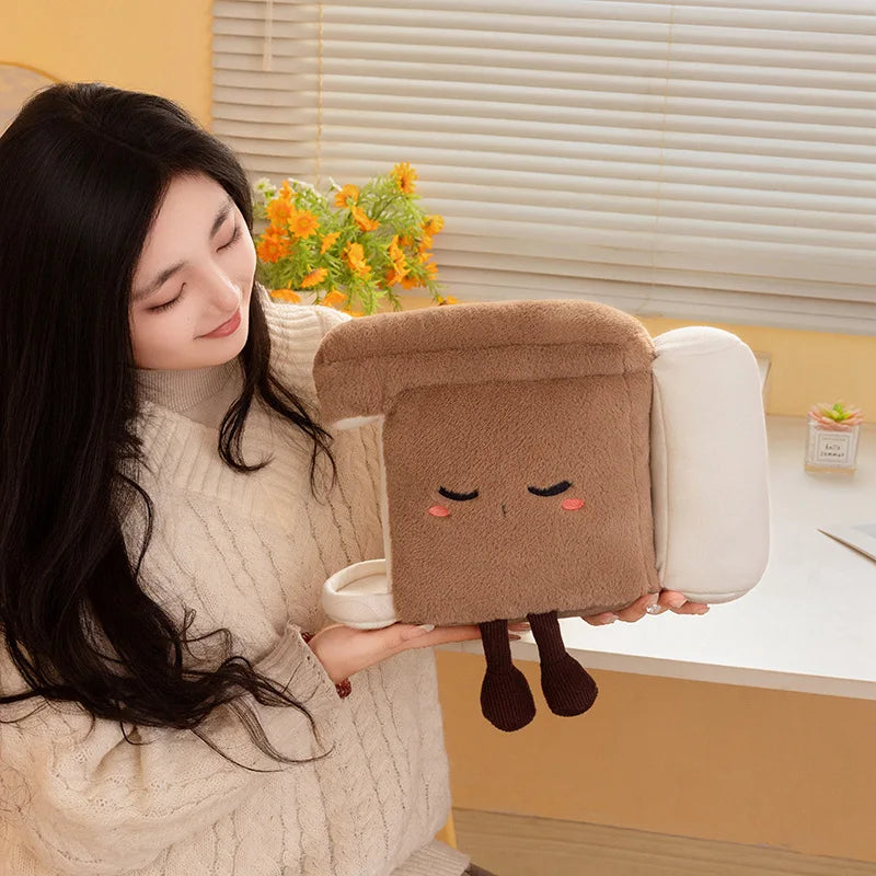 Adorable Brown Toast Plush with Sleepy Face