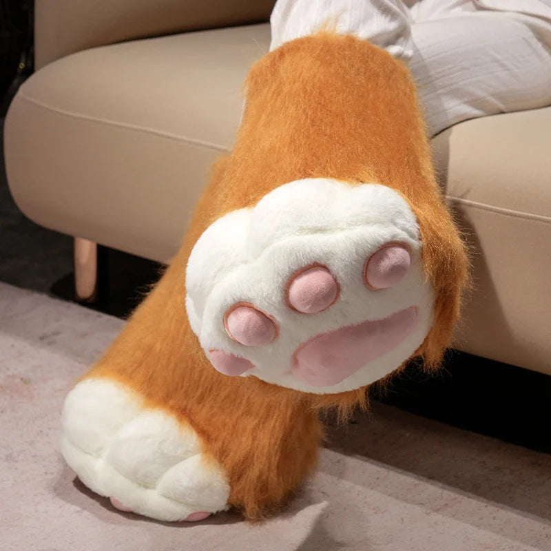 Fluffy White Paw Mittens with Pink Pads