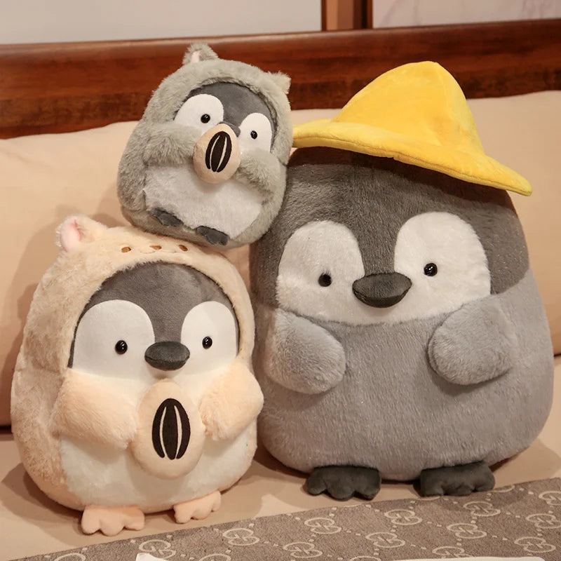 Adorable Grey Penguin Plush with Yellow Hat