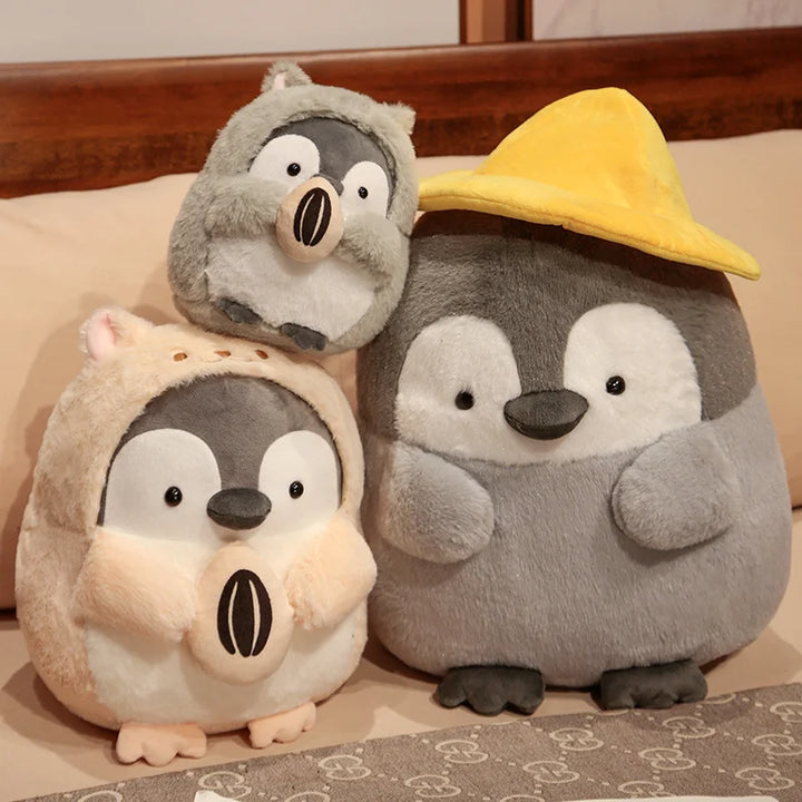 Adorable Grey Penguin Plush with Yellow Hat