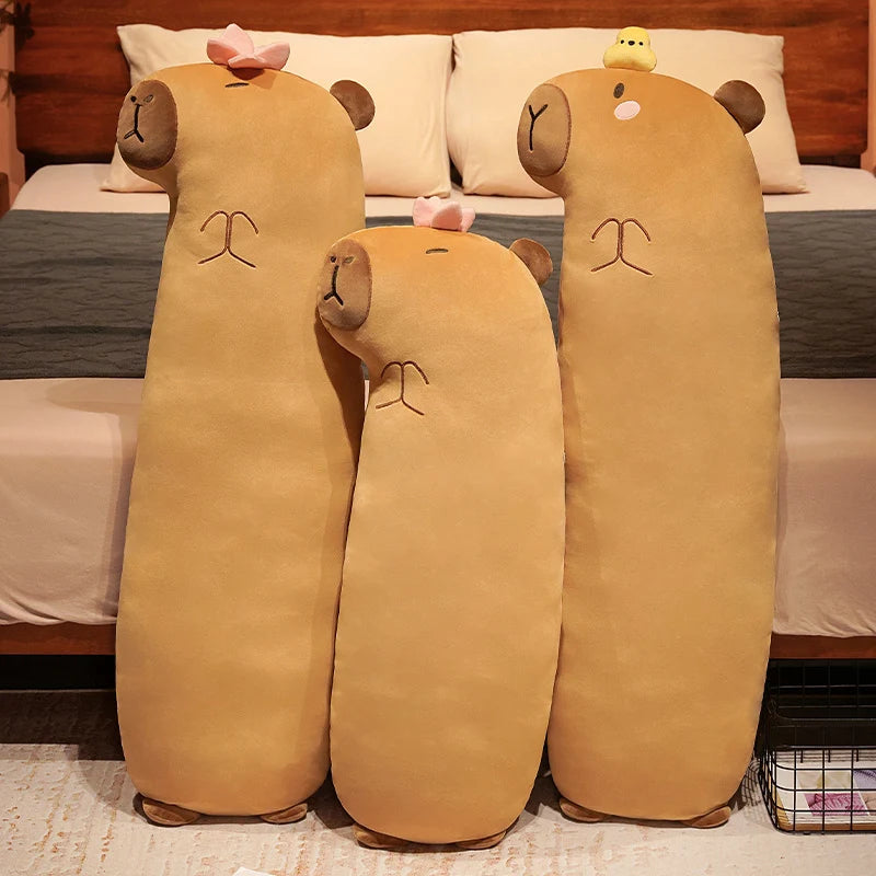 Brown Capybara Long Sleeping Pillow Doll Plush Animal Cute Plushie Stuffed Peluche Toy Present