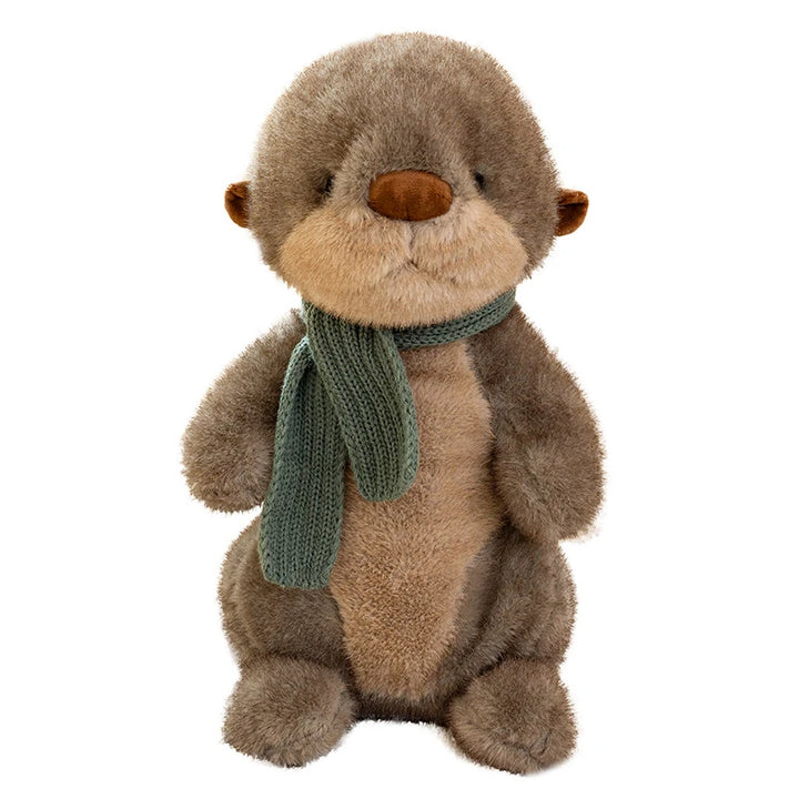 Cuddly Plush Otter with Knitted Green Scarf