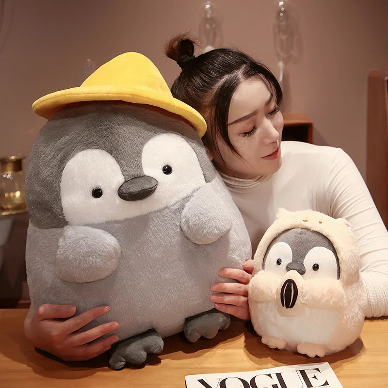 Adorable Grey Penguin Plush with Yellow Hat