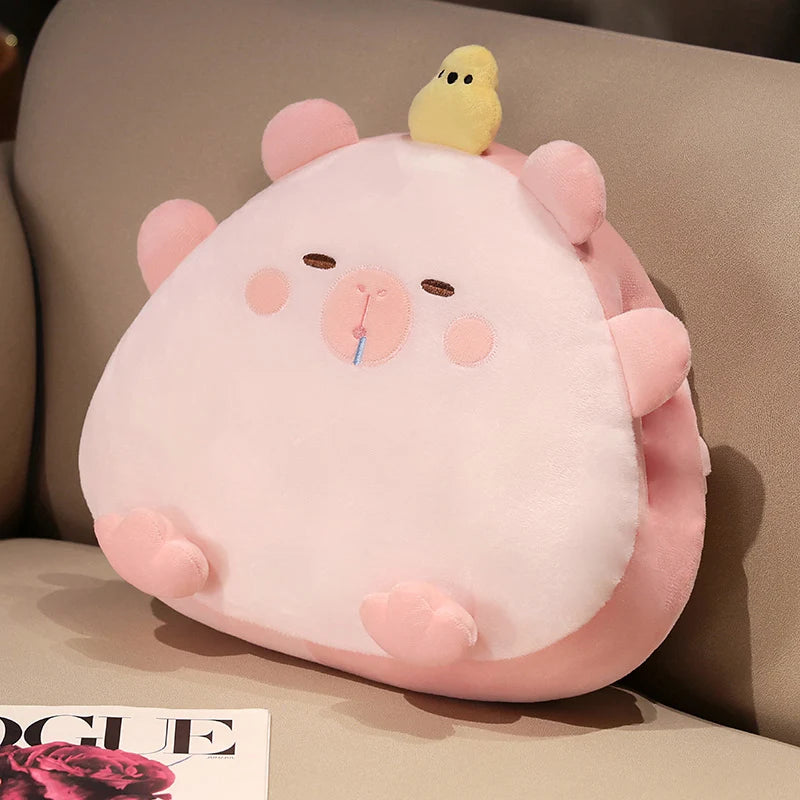Beige Sleepy Animal Plush Pillow with Hidden Blanket