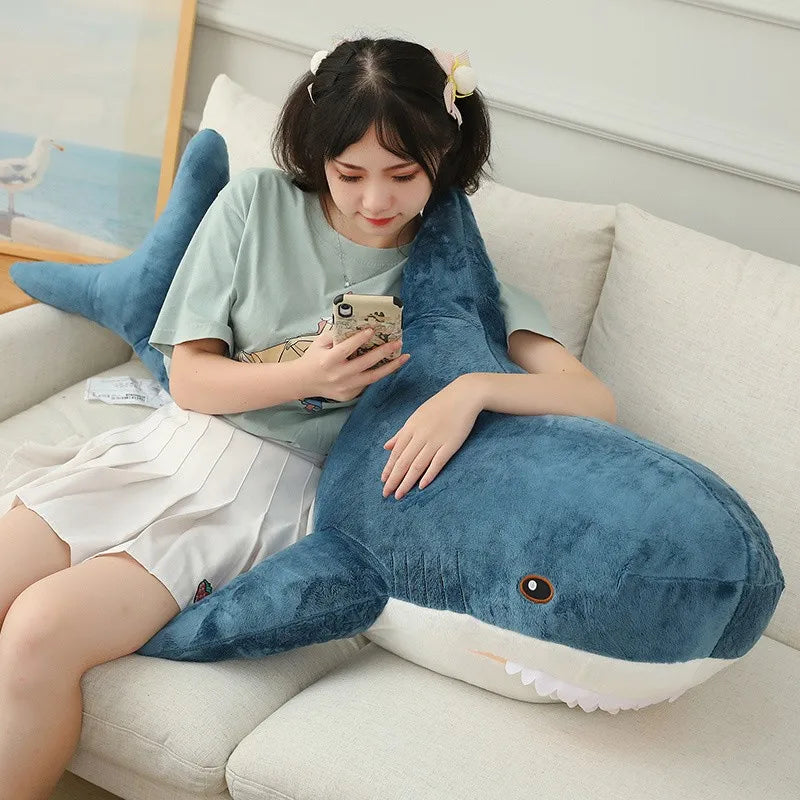 Large Blue Shark Plush Cuddle Pillow