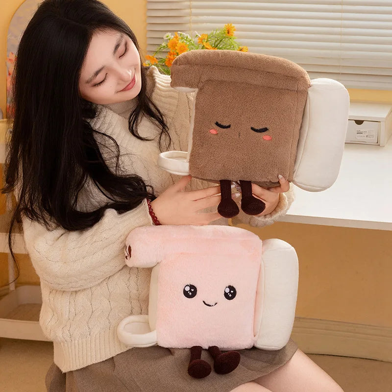 Adorable Brown Toast Plush with Sleepy Face