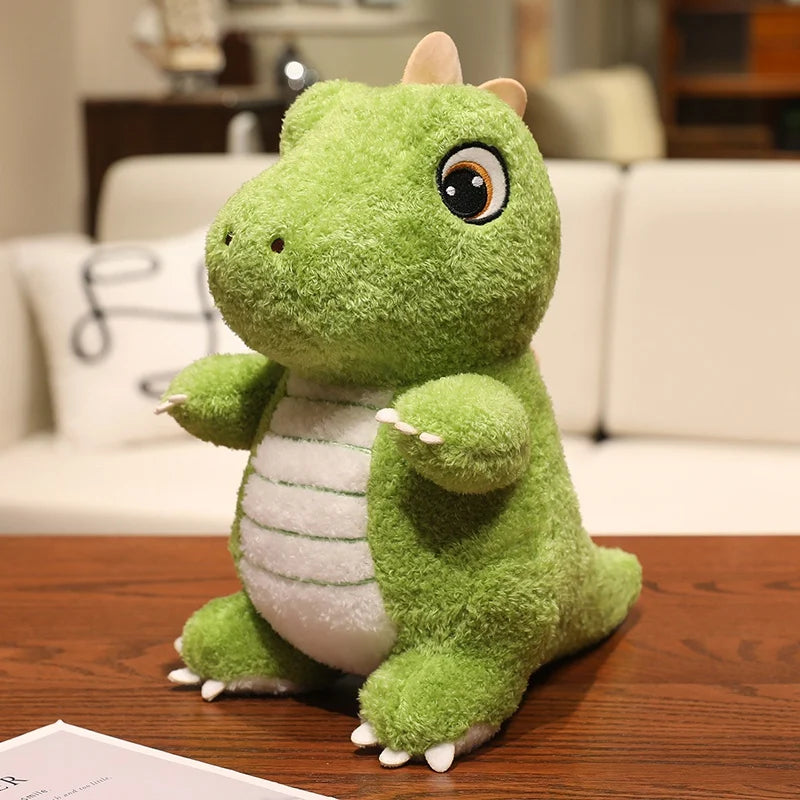 Adorable Green Dino Plush Toy with Striped Belly