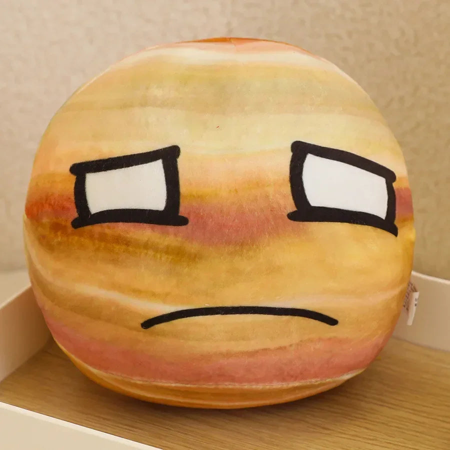 Round Orange Sun Plush Pillow with Asymmetric Face
