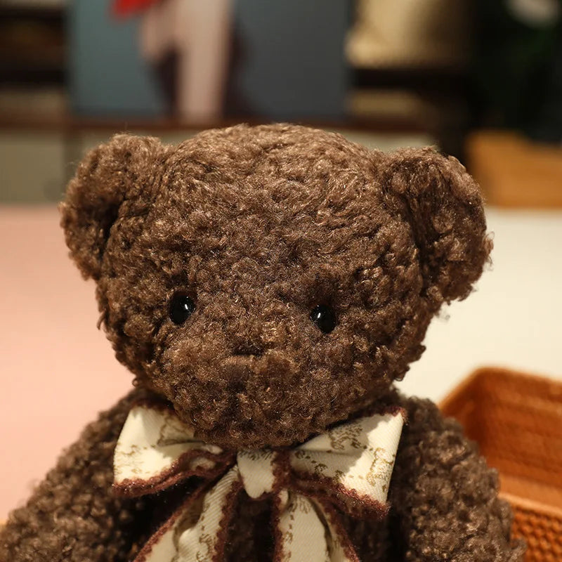 Fluffy Pink Teddy Bear with Patterned Bow