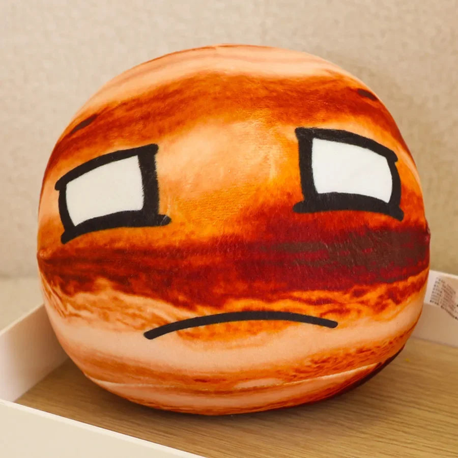 Round Orange Sun Plush Pillow with Asymmetric Face