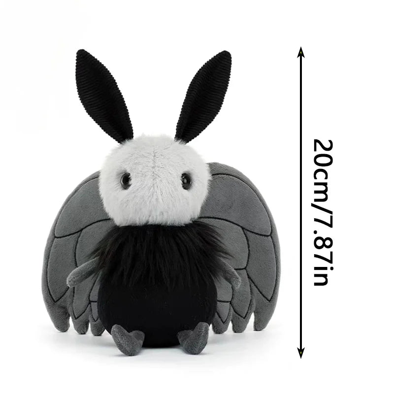 Cute Shaggy Black and Grey Moth Plush Toy