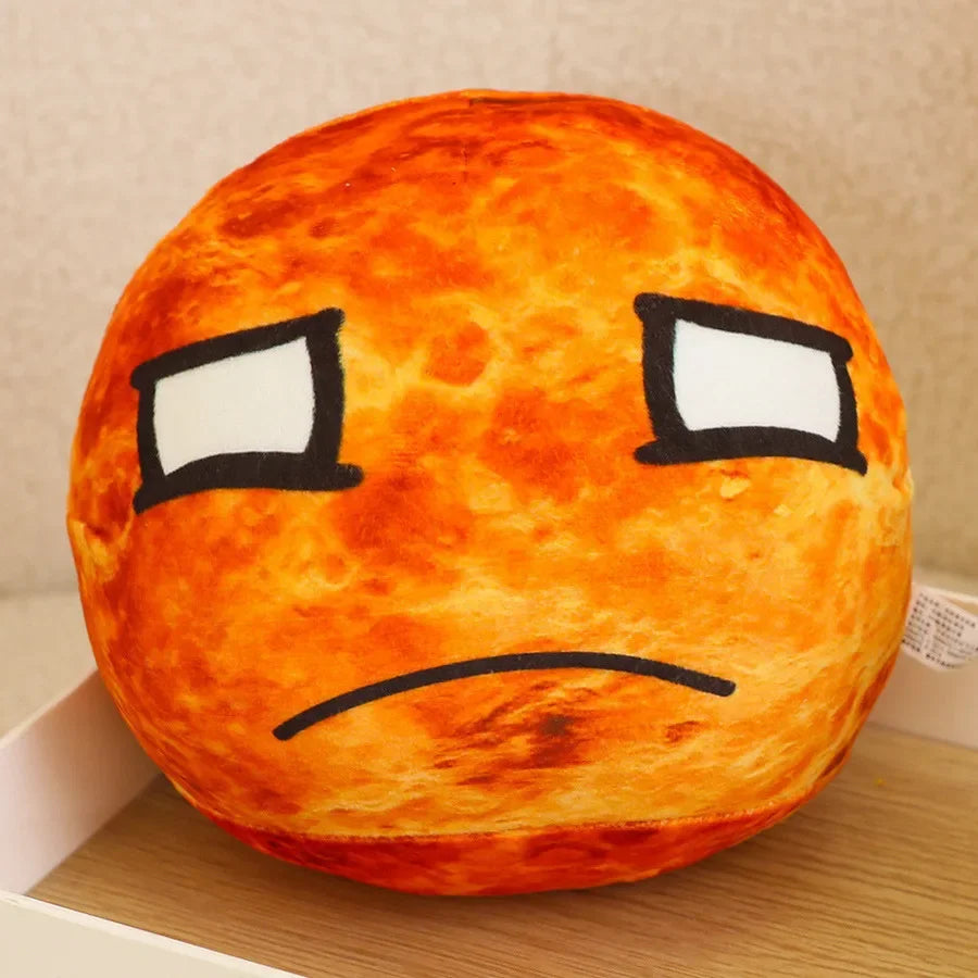 Round Orange Sun Plush Pillow with Asymmetric Face